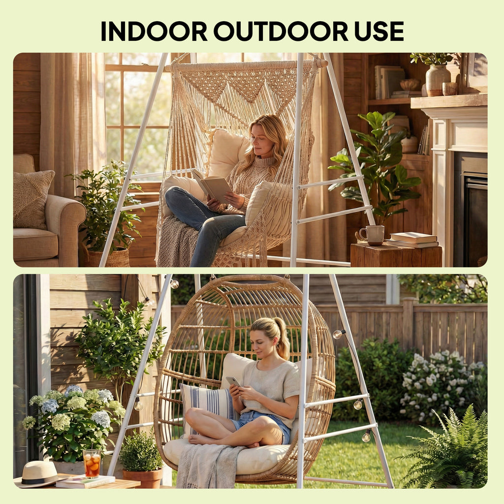 Hammock Chair Stand  Indoor and Outdoor Use with Anti-Slip Foot Pads, 2 Carabiners, White