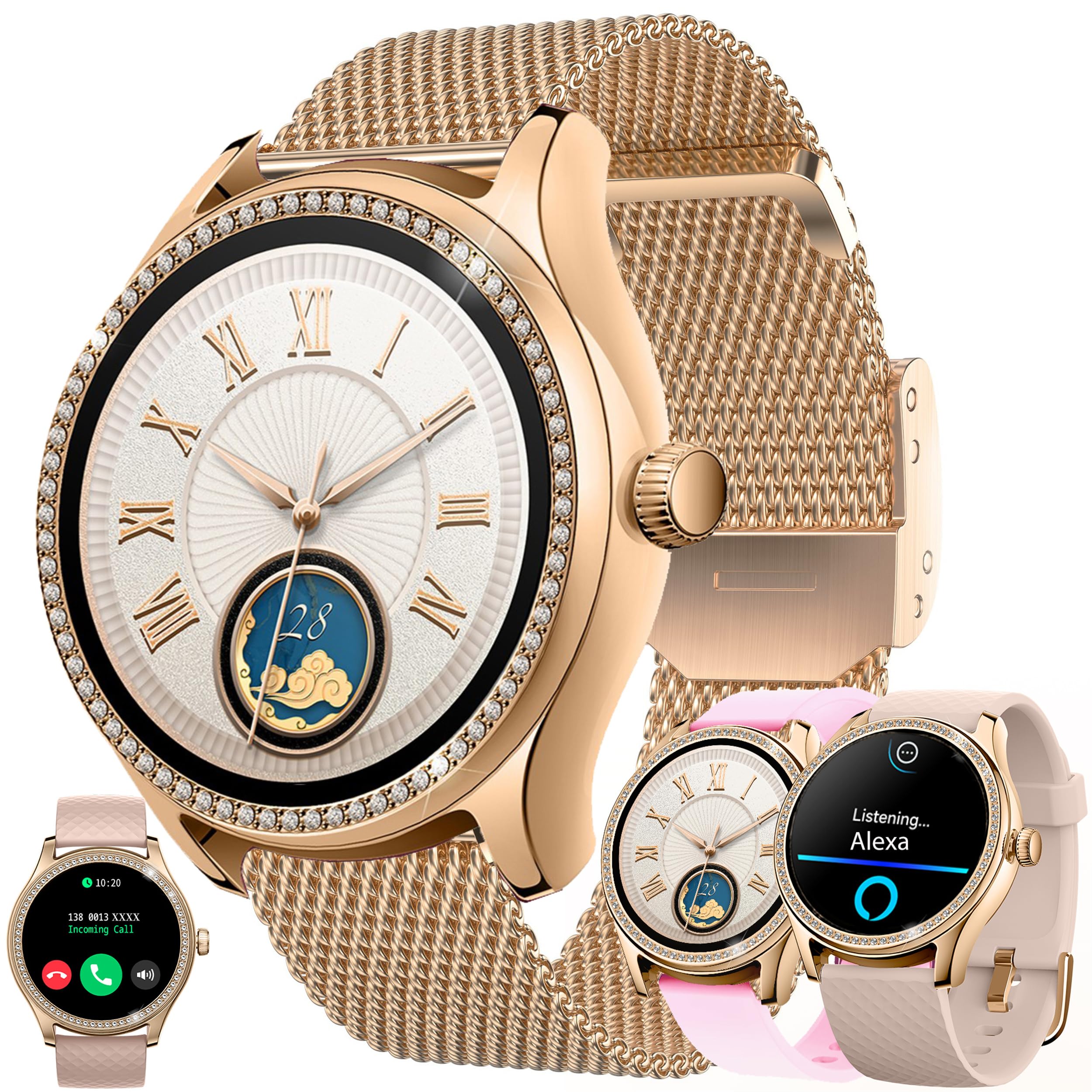 Smart Watch (Answer/Make Calls) for Women with Alexa Built-in Smartwatch for Android iPhone 1.38" Activity Tracker with Heart Rate Sleep SpO2 Monitor 100+ Sports IP68 Fitness Tracker (Rose Gold)