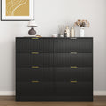 Modern 8 Drawers Dresser Chests For Bedroom,47.2 Wide Wood Chest Of Drawers With Gold Metal Handle,Drawer Organizer For Bedroom,Living Room,Hallway And Entryway,Black