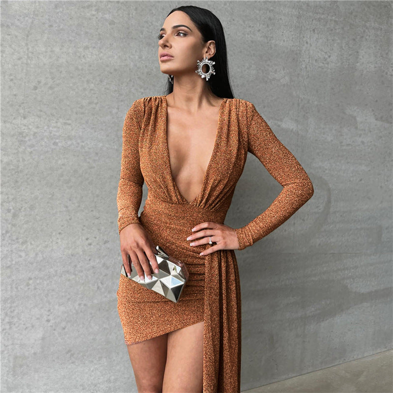 2023 Fashion Long Sleeve V-Neck Bodycon Dress for Women