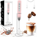 BSRGMS Milk Frother Handheld with Stand Electric Whisk 3 Speed Adjustable Drink Mixer with Stainless 3 Whisks Rechargeable Hand Frother Wand Foam Maker for Latte Cappuccino Hot Chocolate Egg Pink