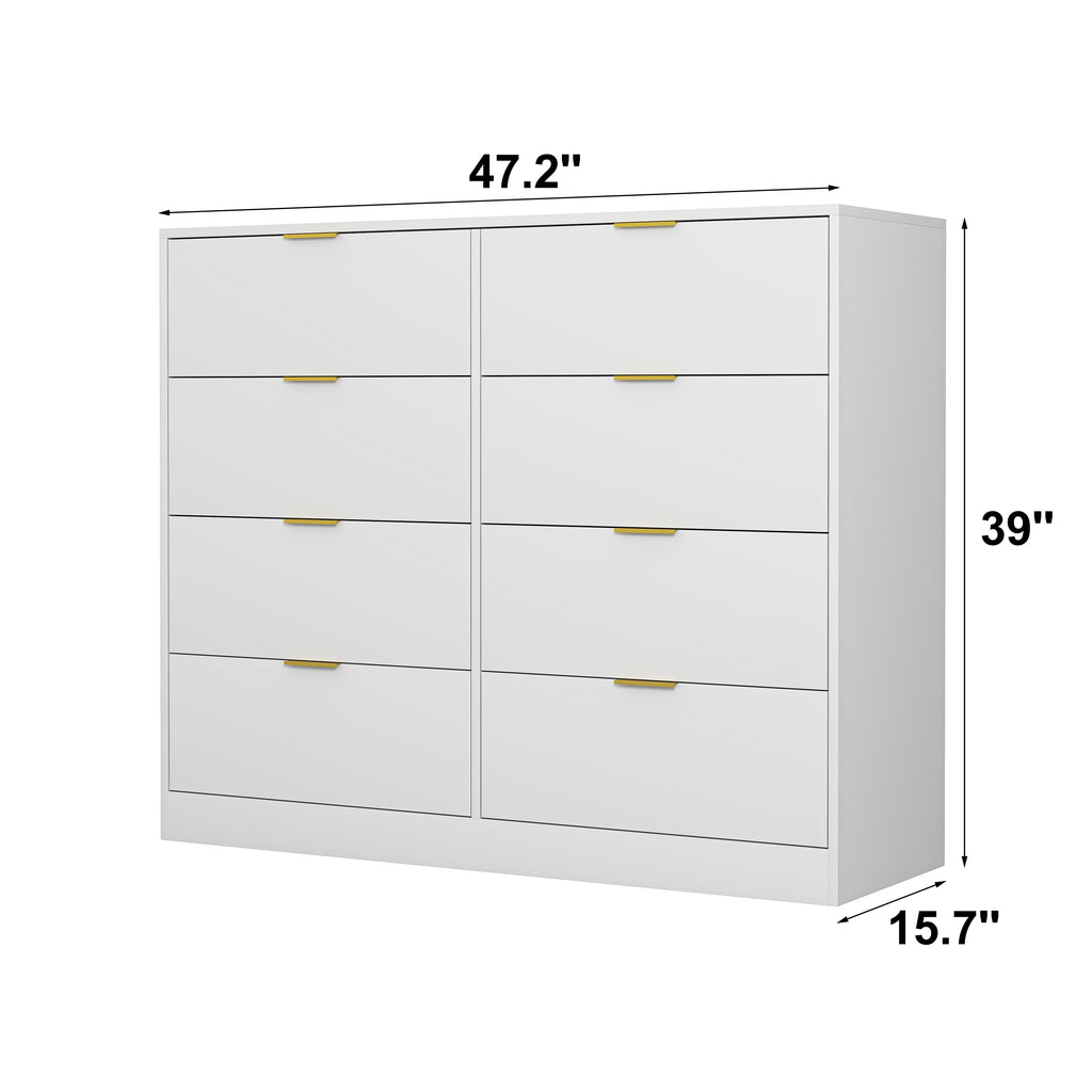 8 Drawers Dresser For Bedroom, Wood Bedroom Dresser Modern Drawer Chest, 8 Chest Of Drawer, Tall Dresser For Closet, Dressers Organizer For Living Room, Closet, Hallway White