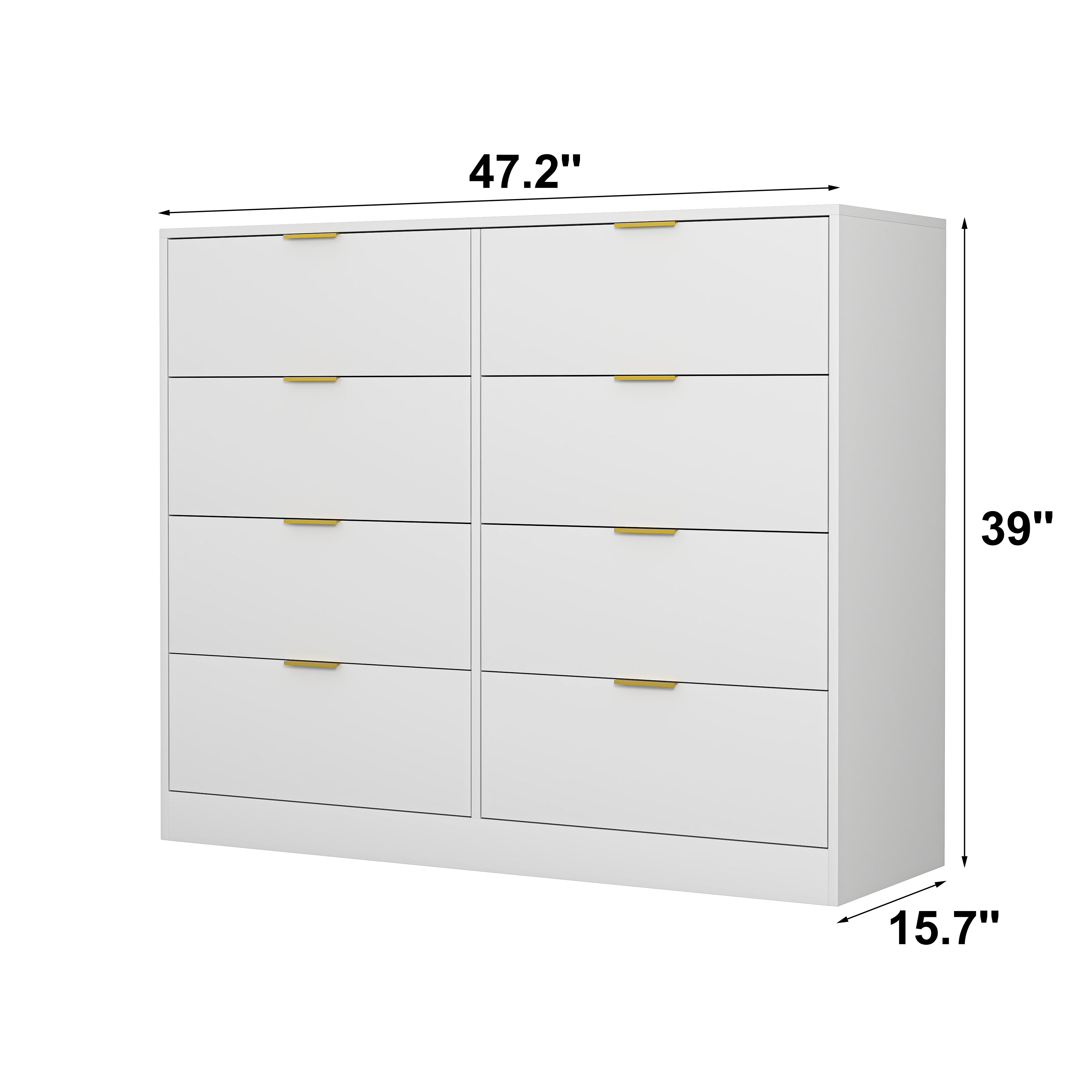 8 Drawers Dresser For Bedroom, Wood Bedroom Dresser Modern Drawer Chest, 8 Chest Of Drawer, Tall Dresser For Closet, Dressers Organizer For Living Room, Closet, Hallway White