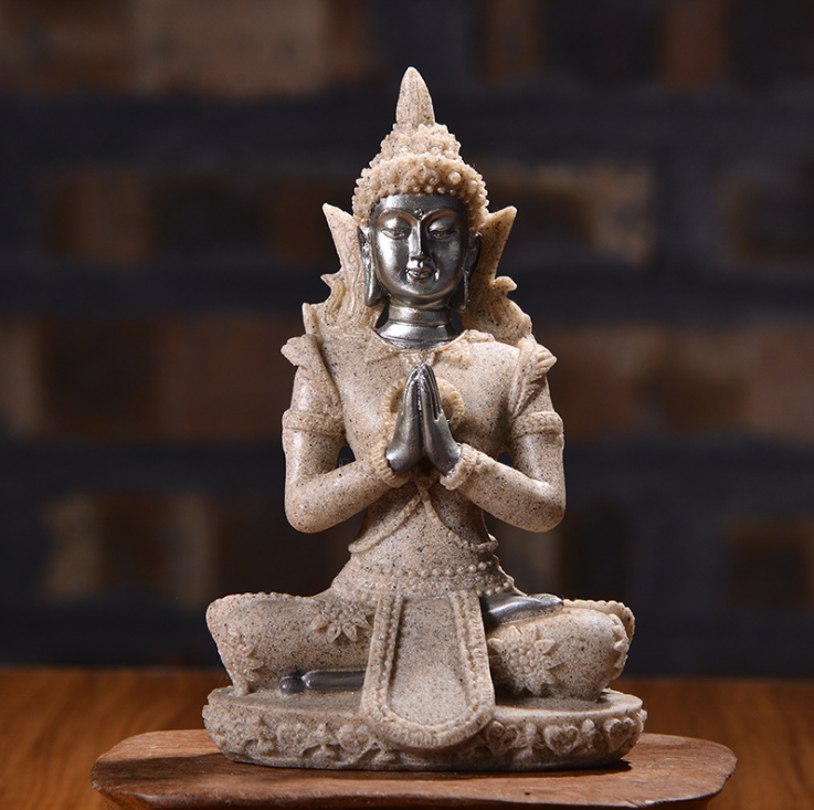 Resin Sandstone Small Sitting Buddha Home Decor Piece