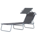 Outdoor Pool Chaise Lounge Chair, Folding Tanning Chair with Sun Shade, Gray