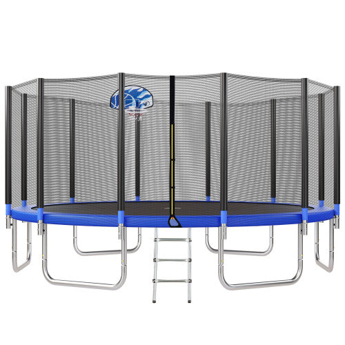 16FT Trampoline For Kids With Safety Enclosure Net, Basketball Hoop And Ladder, Easy Assembly Round Outdoor Recreational Trampoline