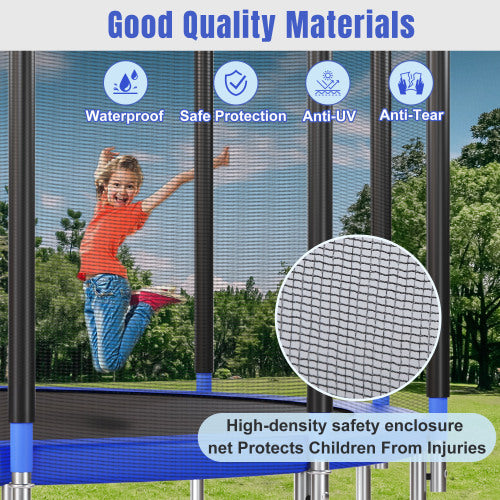 16FT Trampoline For Kids With Safety Enclosure Net, Basketball Hoop And Ladder, Easy Assembly Round Outdoor Recreational Trampoline