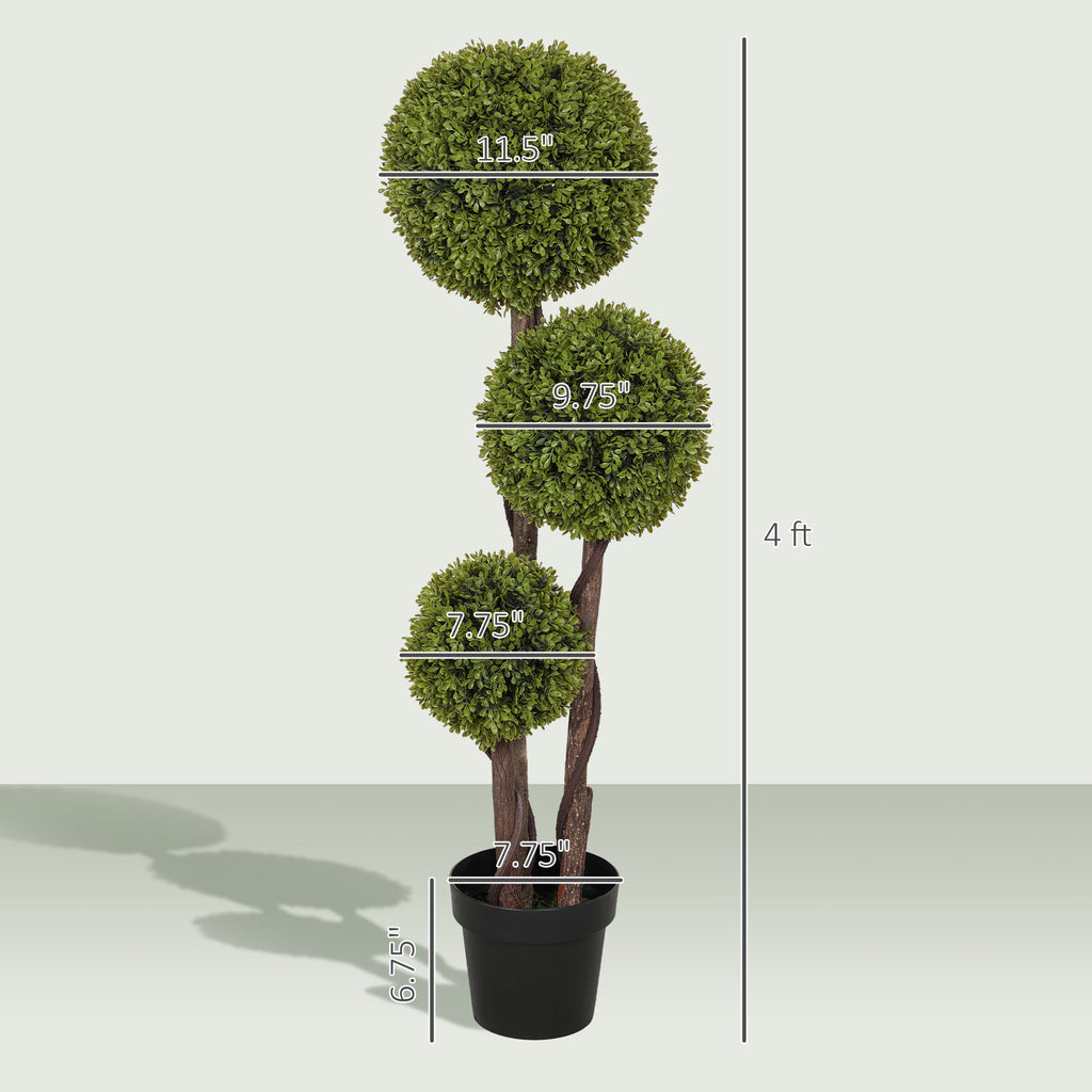 45.3" Artificial Ball Boxwood Topiary Tree Fake Plant in Pot for Indoor Outdoor Living Room Decoration Light Green