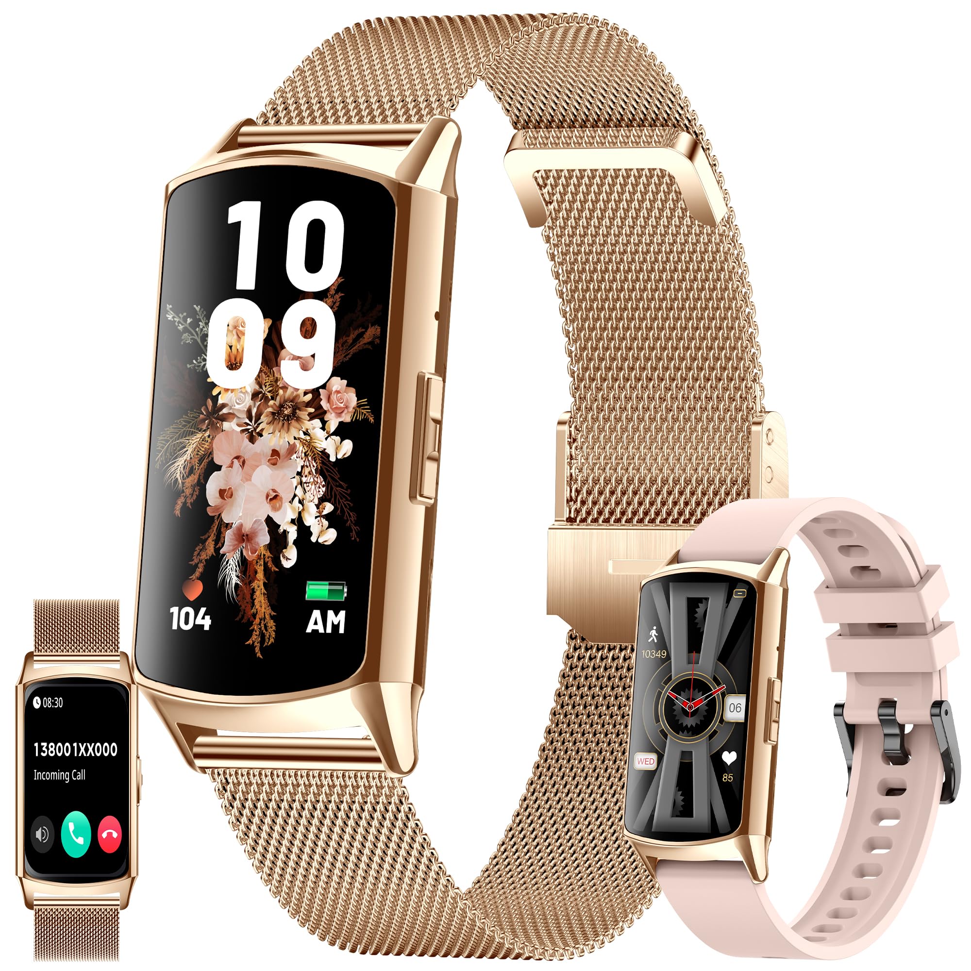 Smart Watch (Answer/Make Calls) for Women 1.58" AMOLED Smartwatch for Android iPhone Activity Tracker with Blood Pressure Heart Rate Sleep SpO2 Monitor 100+ Sports IP68 Fitness Tracker (Gold)