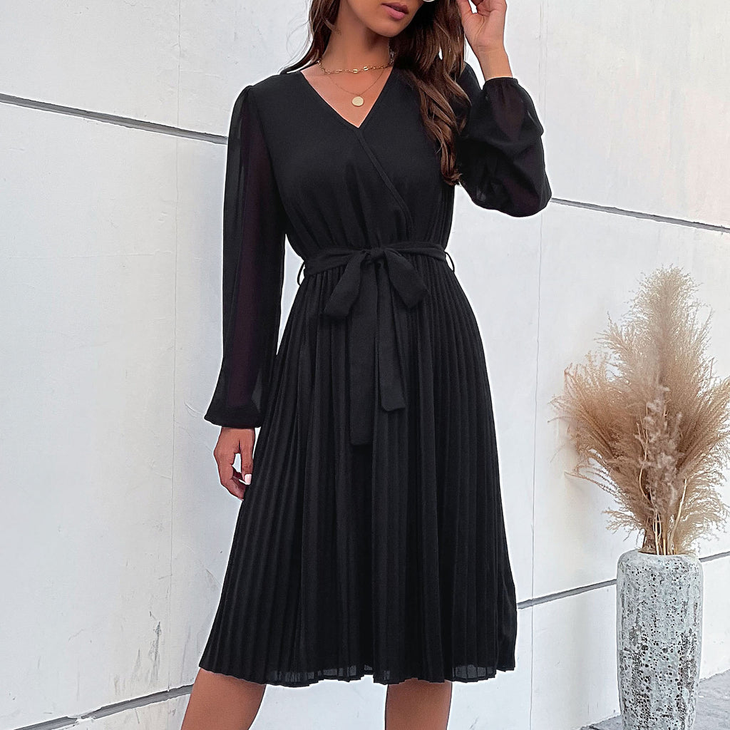 2023 Fall Winter Women's Long Sleeve Pleated Dress