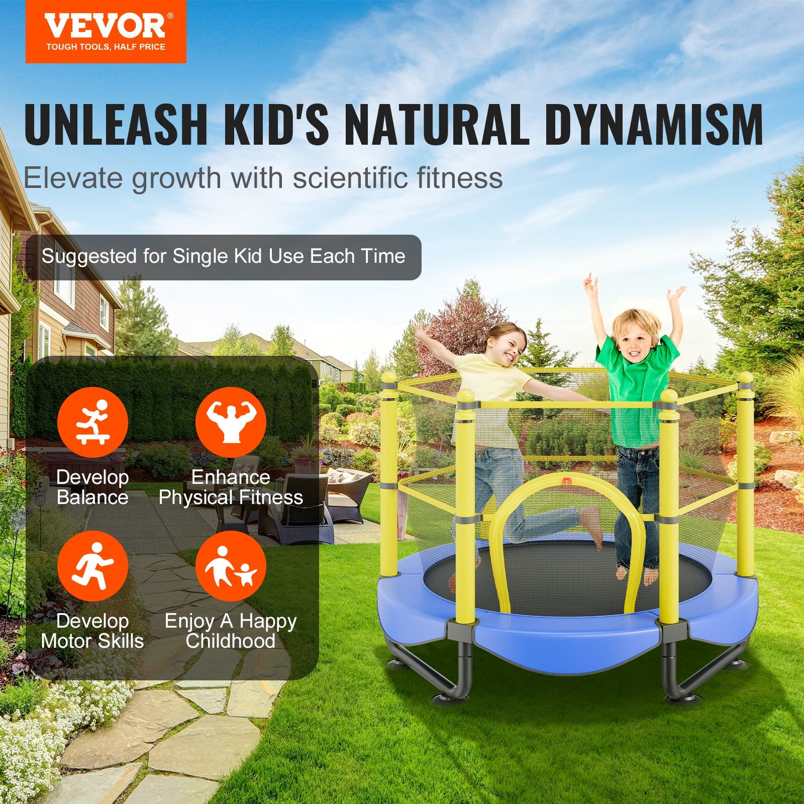 5FT Trampoline For Kids, 60" Indoor Outdoor Trampoline With Safety Enclosure Net, Basketball Hoop And Ocean Balls, Mini Toddler Recreational Trampoline Birthday Gifts For 3+ Years Kids