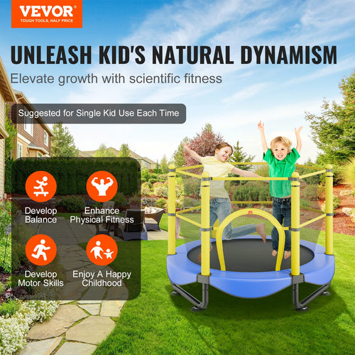 5FT Trampoline For Kids, 60" Indoor Outdoor Trampoline With Safety Enclosure Net, Basketball Hoop And Ocean Balls, Mini Toddler Recreational Trampoline Birthday Gifts For 3+ Years Kids