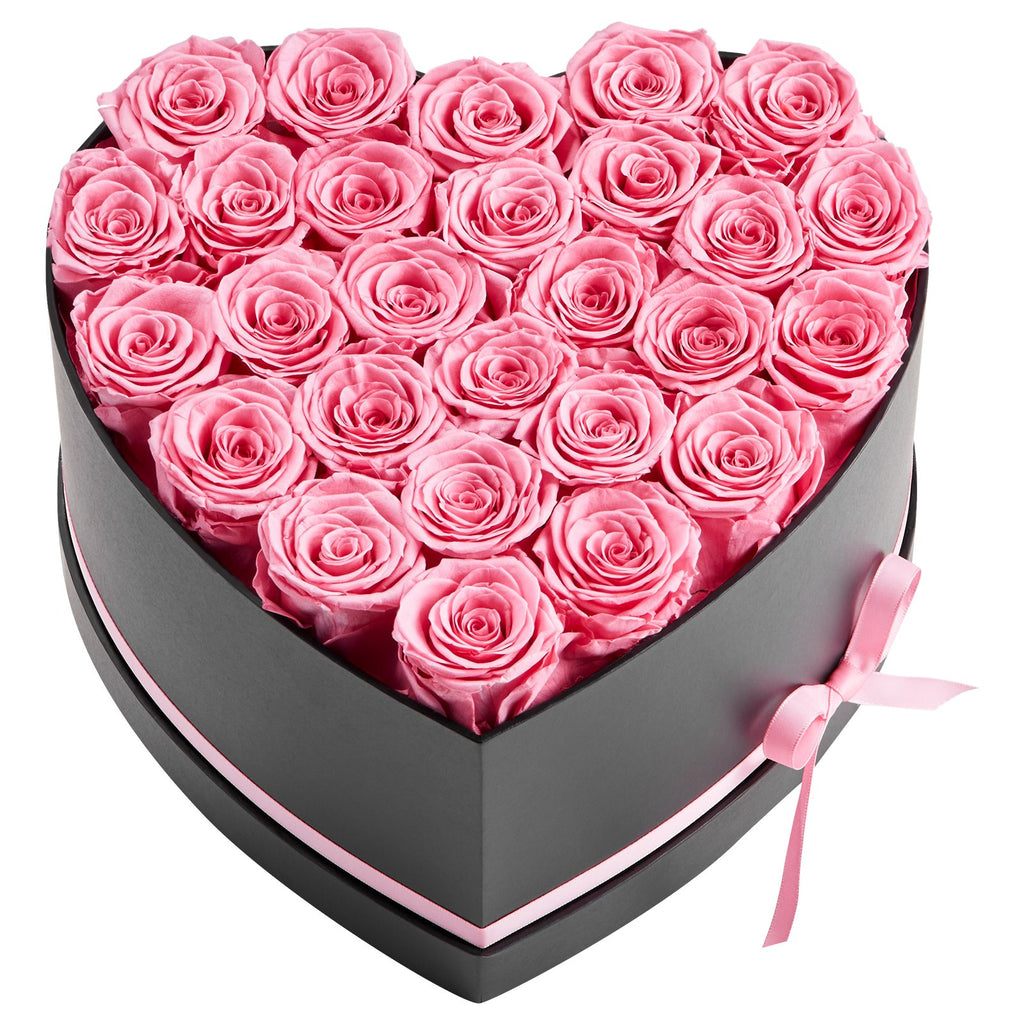 Forever Flowers, 27 Preserved Roses In A Heart Shape Box, Eternal Flowers Immortal Bouquet Birthday Present For Women Her Wife Mothers, Anniversary, Valentine's Day,Christmas, Pink