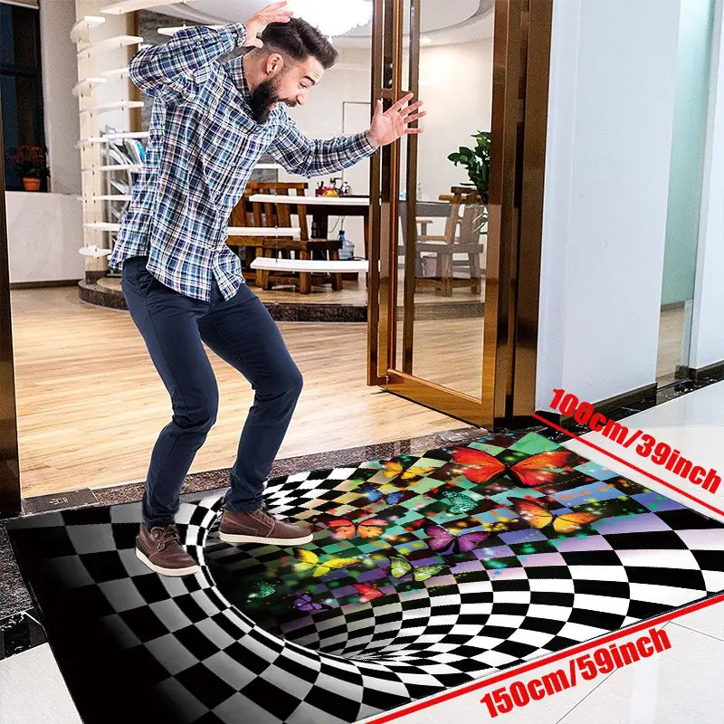 3D Geometric Illusion Rug - Non-Slip and Absorbent