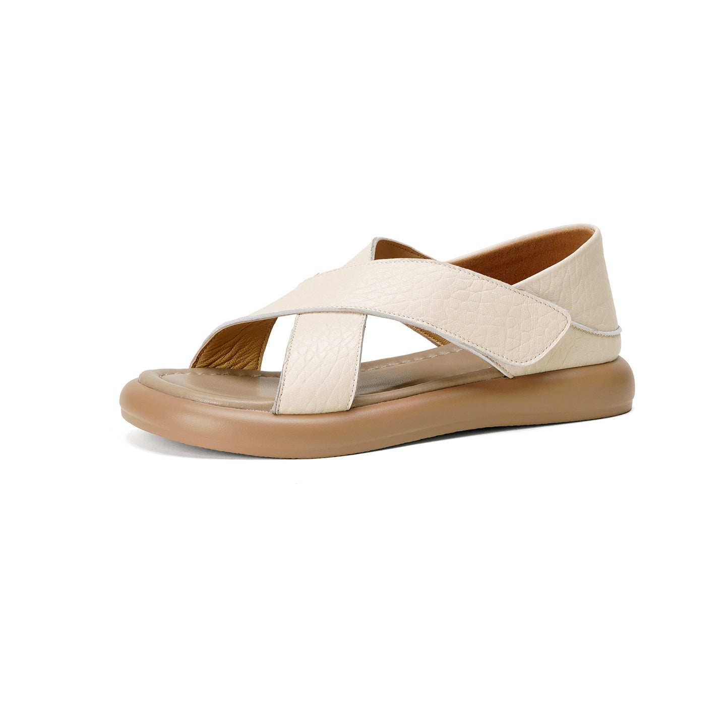 Women's Handmade Full-Grain Sheepskin Crisscross Strap Platform Sandals, Adjustable Flat Slingback Shoes