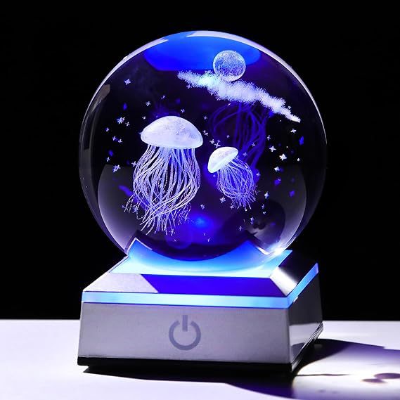 Creative 3D Laser Engraved Saturn & Sun Crystal Ball Lamp
