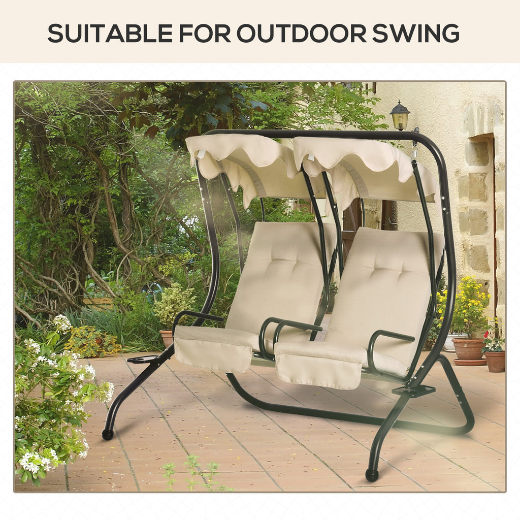 84A-052 Series Outdoor Porch Swing Cushions with Seat & Tufted Back, Backrest Ties, Set of 2 Replacement Cushions for Patio Furniture, Beige