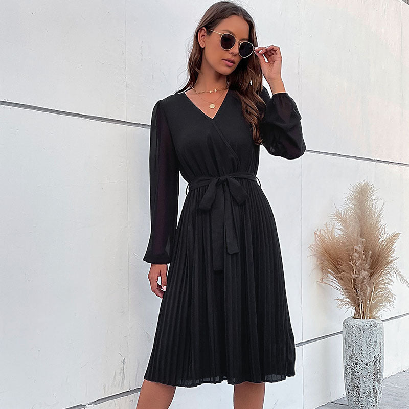 2023 Fall Winter Women's Long Sleeve Pleated Dress