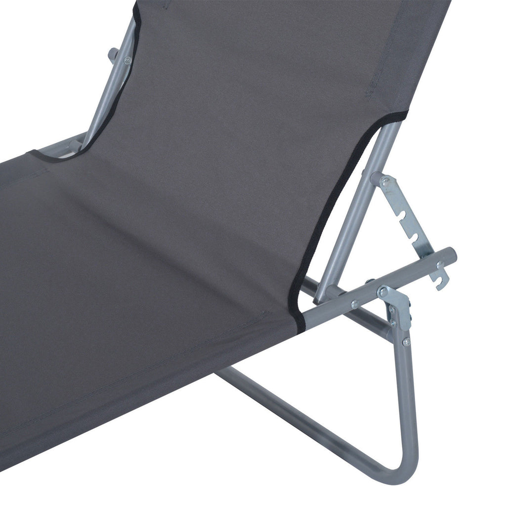 Outdoor Pool Chaise Lounge Chair, Folding Tanning Chair with Sun Shade, Gray