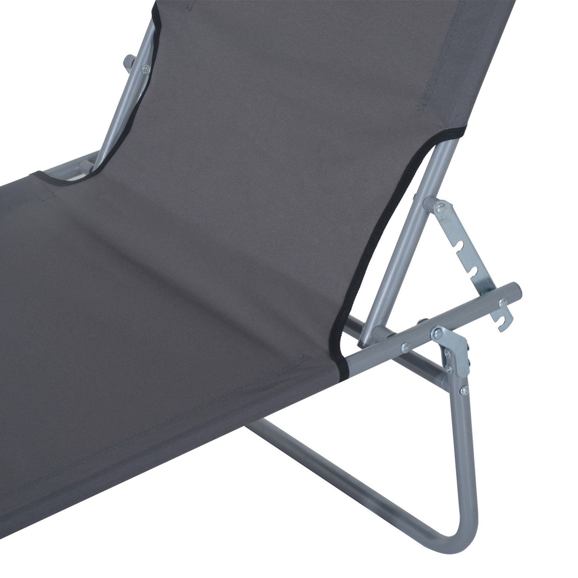 Outdoor Pool Chaise Lounge Chair, Folding Tanning Chair with Sun Shade, Gray