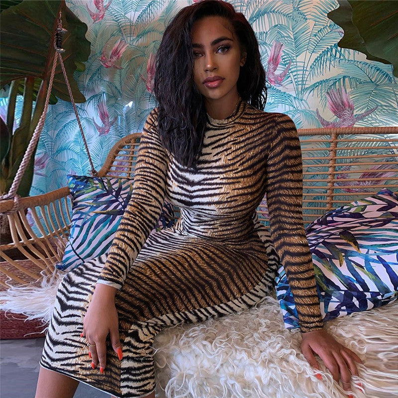 Women's Long Sleeve Sexy Printed Bodycon Dress