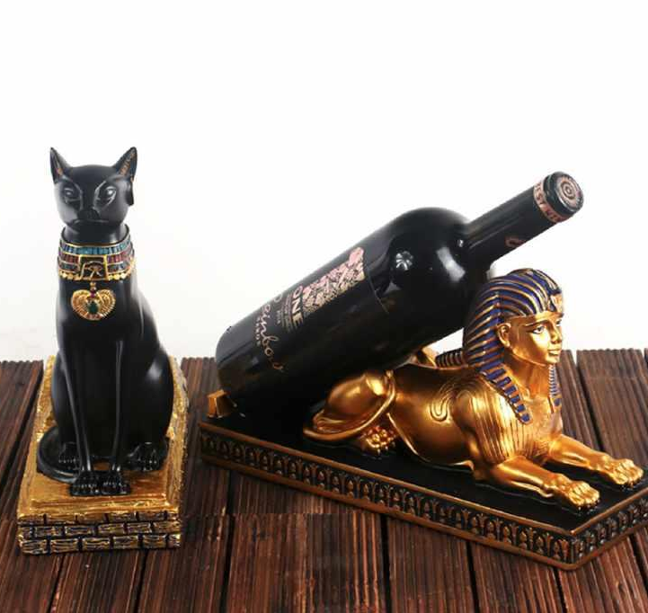 Egyptian Lion-Head Wine Rack and Art Piece