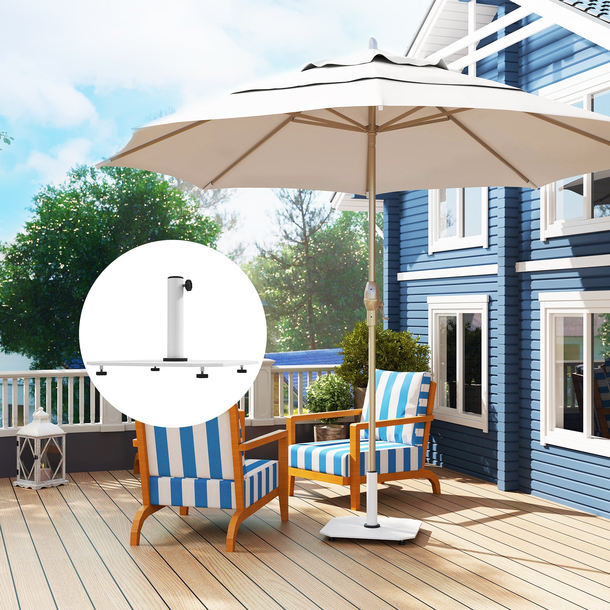 Square Patio Umbrella Base, 41 lbs Metal Umbrella Stand Base with Adjustable Foot Pads, Heavy Duty Patio Umbrella Holder for 1.3"/1.5"/1.9" Umbrella Poles for Outdoor, Lawn, Poolside, White