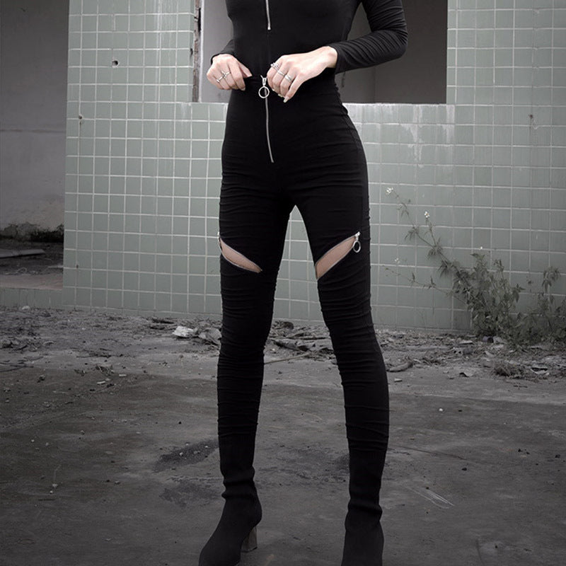 High-Waisted Zippered Tight-Fitting Trousers