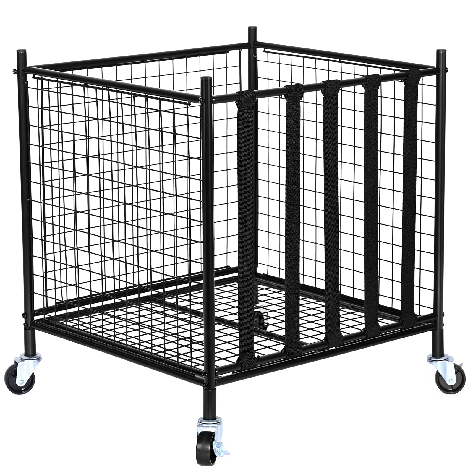 VEVOR Rolling Sports Ball Storage Cart, Lockable Basketball Cage With Elastic Straps, Sport Equipment Holder Organizer For Indoor Outdoor, Steel Storage Rack For Garages, Playgroup, Gym And Schools