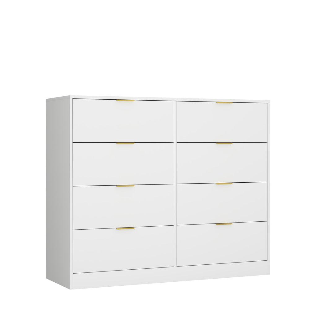 8 Drawers Dresser For Bedroom, Wood Bedroom Dresser Modern Drawer Chest, 8 Chest Of Drawer, Tall Dresser For Closet, Dressers Organizer For Living Room, Closet, Hallway White