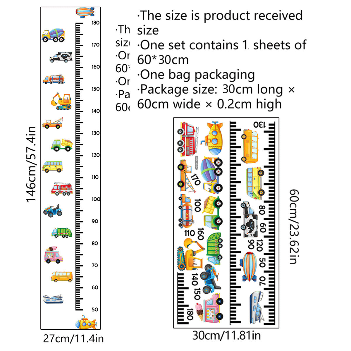 Creative Cartoon Car Height Stickers for Kids' Rooms