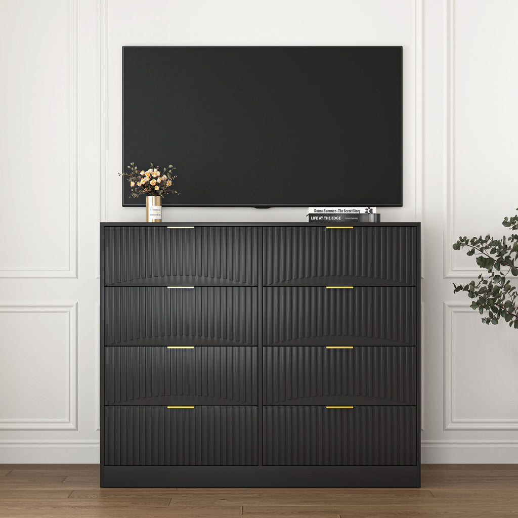 Modern 8 Drawers Dresser Chests For Bedroom,47.2 Wide Wood Chest Of Drawers With Gold Metal Handle,Drawer Organizer For Bedroom,Living Room,Hallway And Entryway,Black