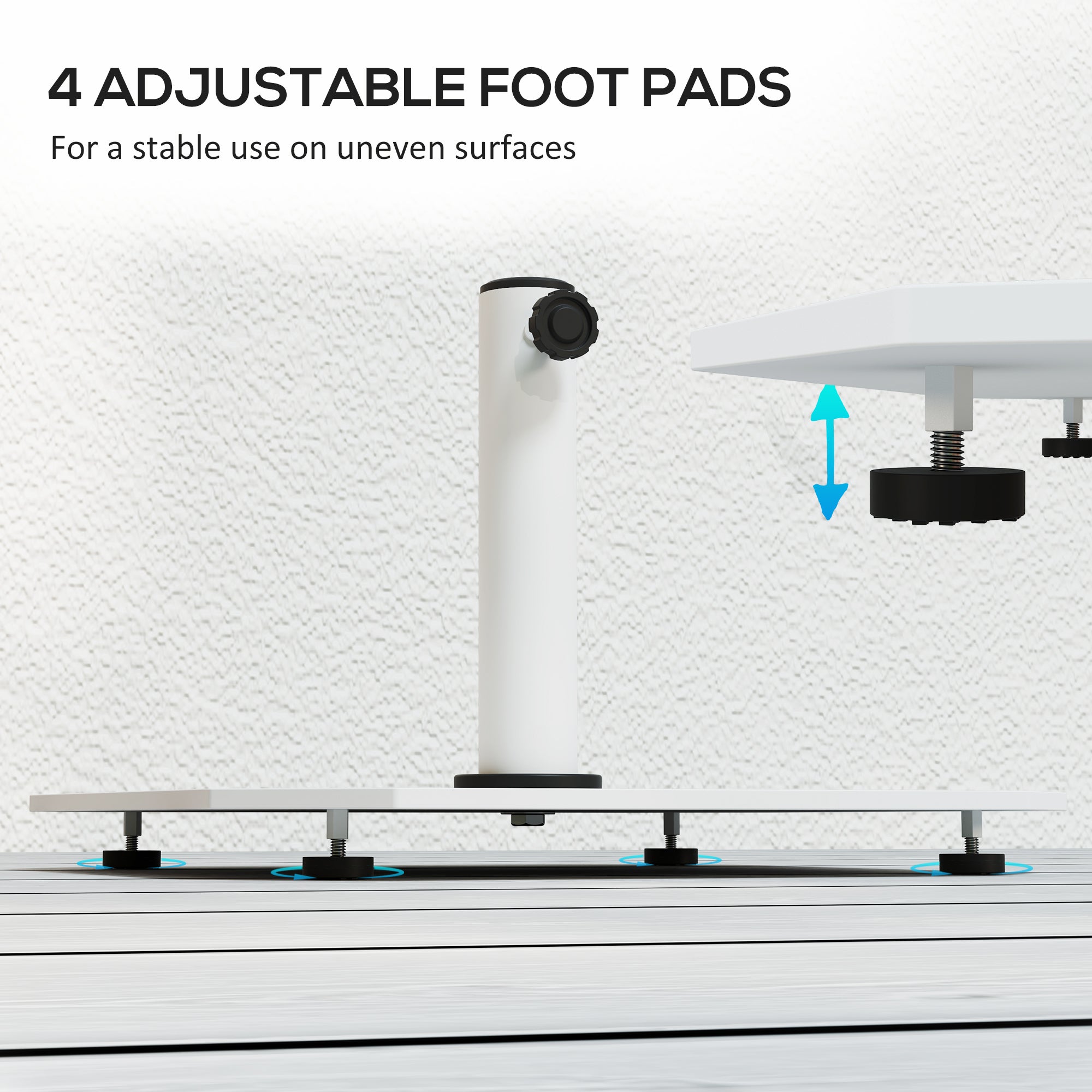 Square Patio Umbrella Base, 41 lbs Metal Umbrella Stand Base with Adjustable Foot Pads, Heavy Duty Patio Umbrella Holder for 1.3"/1.5"/1.9" Umbrella Poles for Outdoor, Lawn, Poolside, White