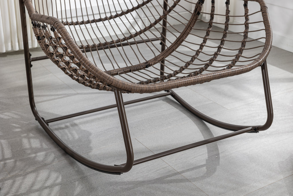 Outdoor Rattan Rocking Chair,Padded Cushion Rocker Recliner Chair Outdoor For Front Porch, Living Room, Patio, Garden, Navy Blue