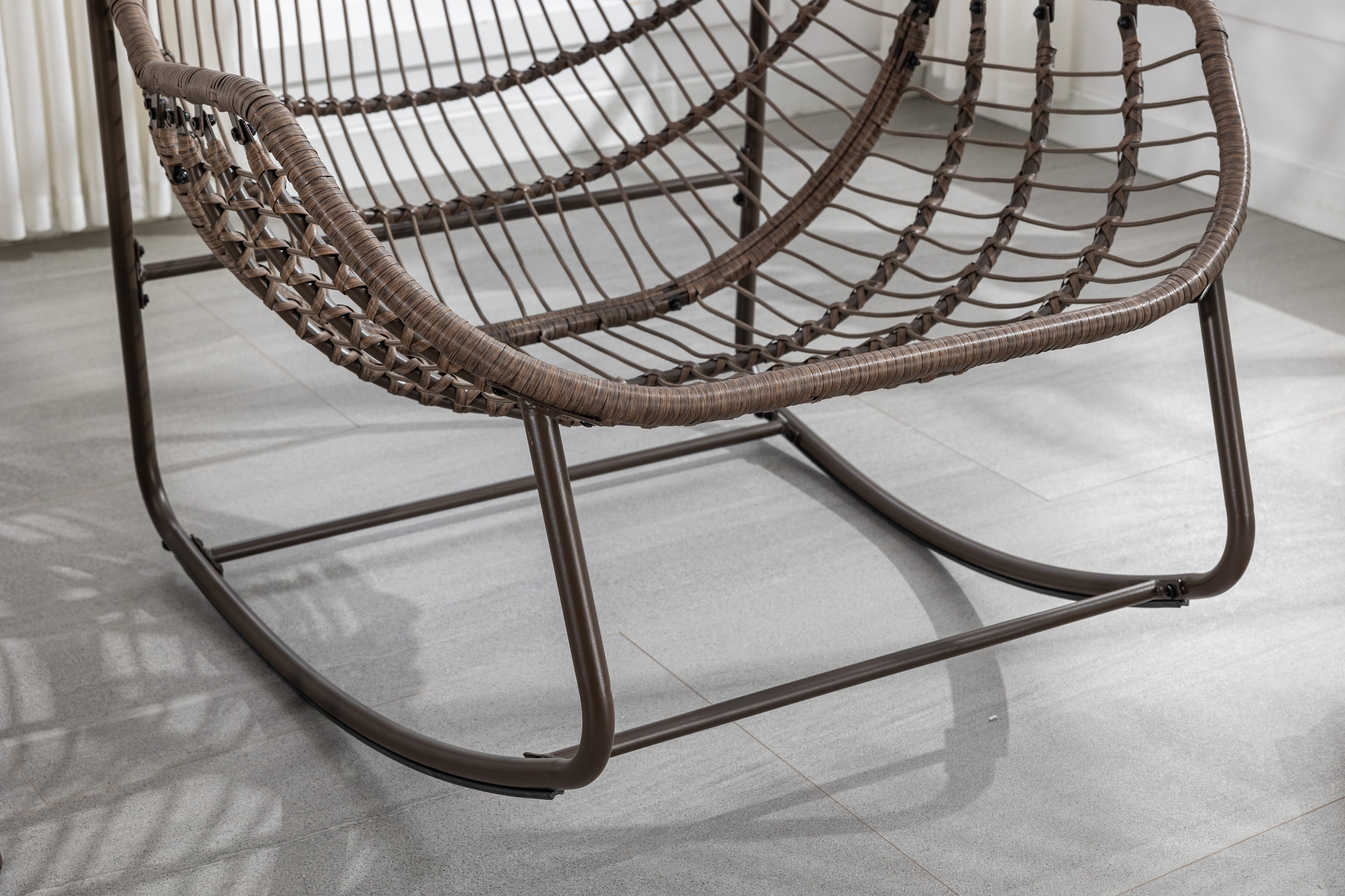 Outdoor Rattan Rocking Chair,Padded Cushion Rocker Recliner Chair Outdoor For Front Porch, Living Room, Patio, Garden, Navy Blue