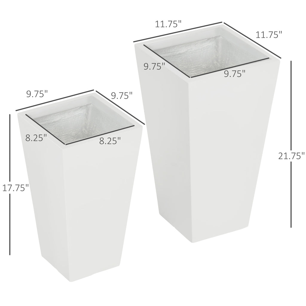 2-Pack Outdoor Planter Set, Flower Pots with Drainage Holes, Durable & Stackable Plant Pot, 22in & 18in, for Porch, Entryway, Patio, Yard, Garden, White