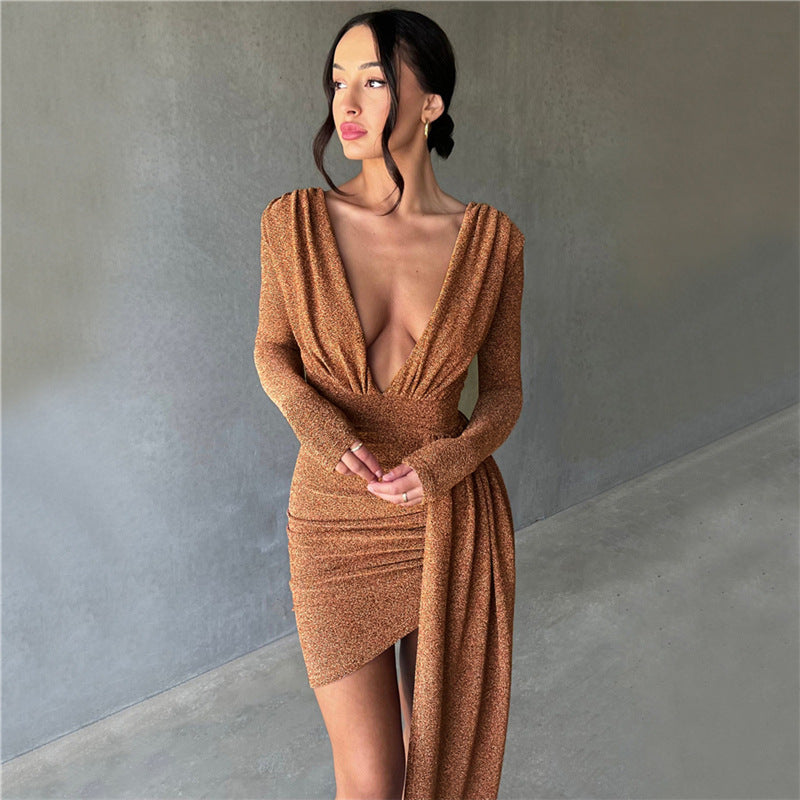 2023 Fashion Long Sleeve V-Neck Bodycon Dress for Women