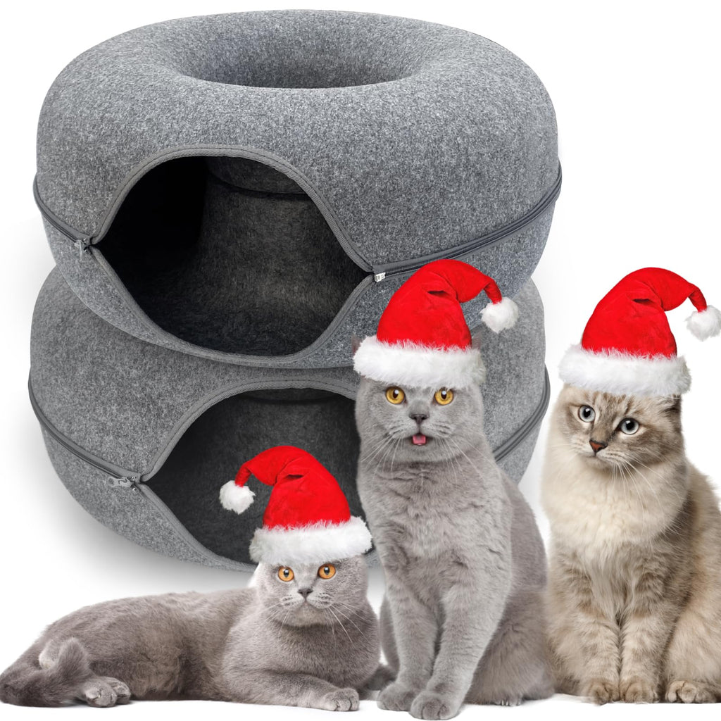 2 Pack Cat Donut Tunnel Cat Tunnel Bed for Indoor Cats Cave Bed Scratch Resistant Donut Cat Bed. (Grey 20 Inch 2 Pack)