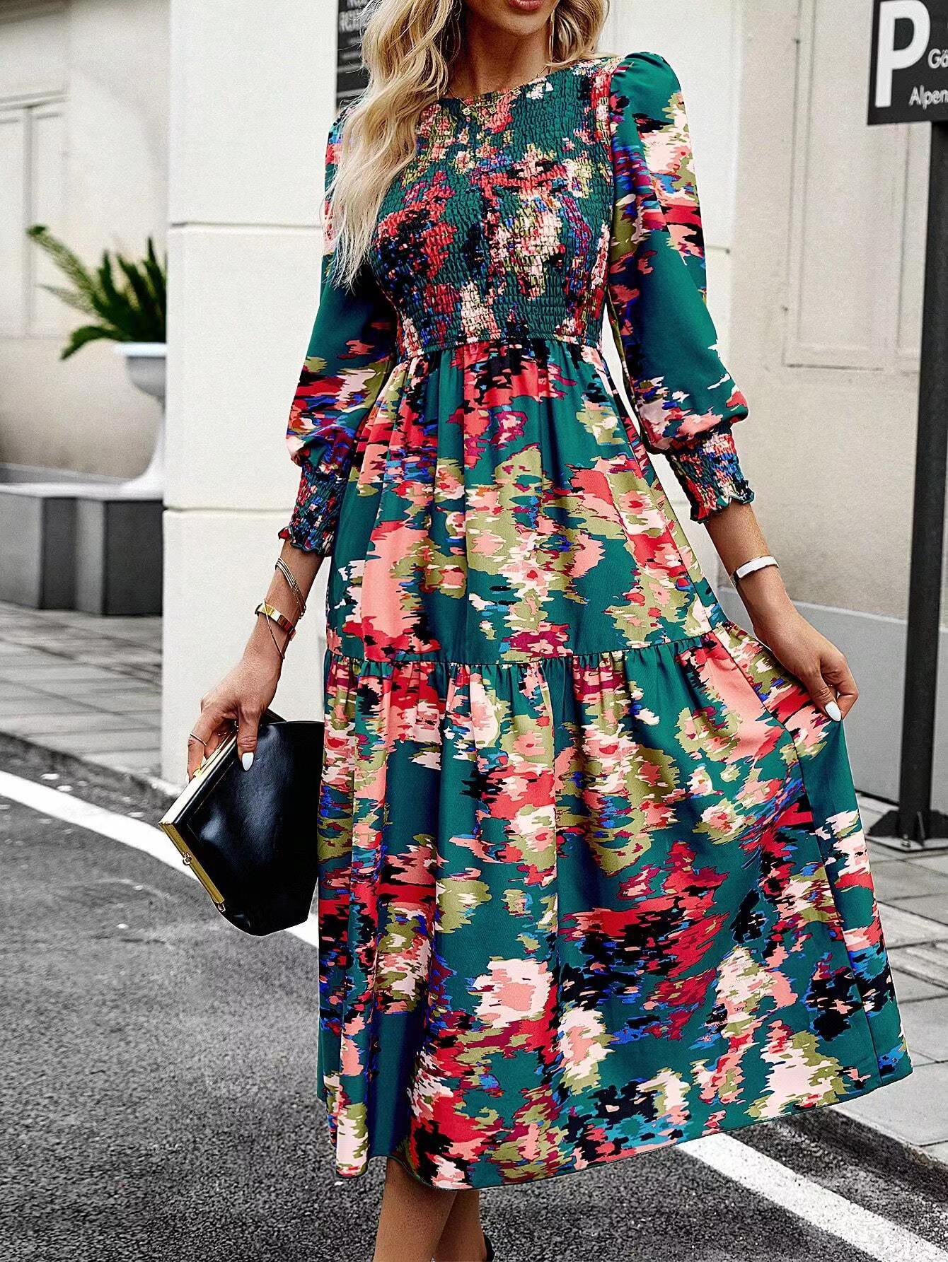 Women's Long Sleeve Printed Dress