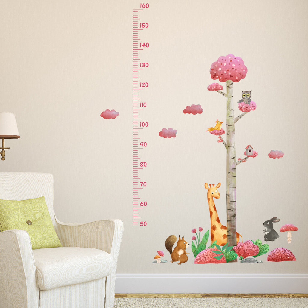 Colorful Forest Animal Height Stickers for Kids' Rooms