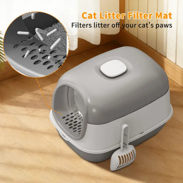 Modern Enclosed Cat Litter Box With Built-In Scoop Storage, Lightweight, Fits Indoor Home Decor