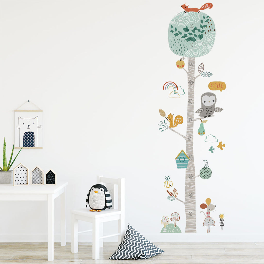 Colorful Forest Animal Height Stickers for Kids' Rooms