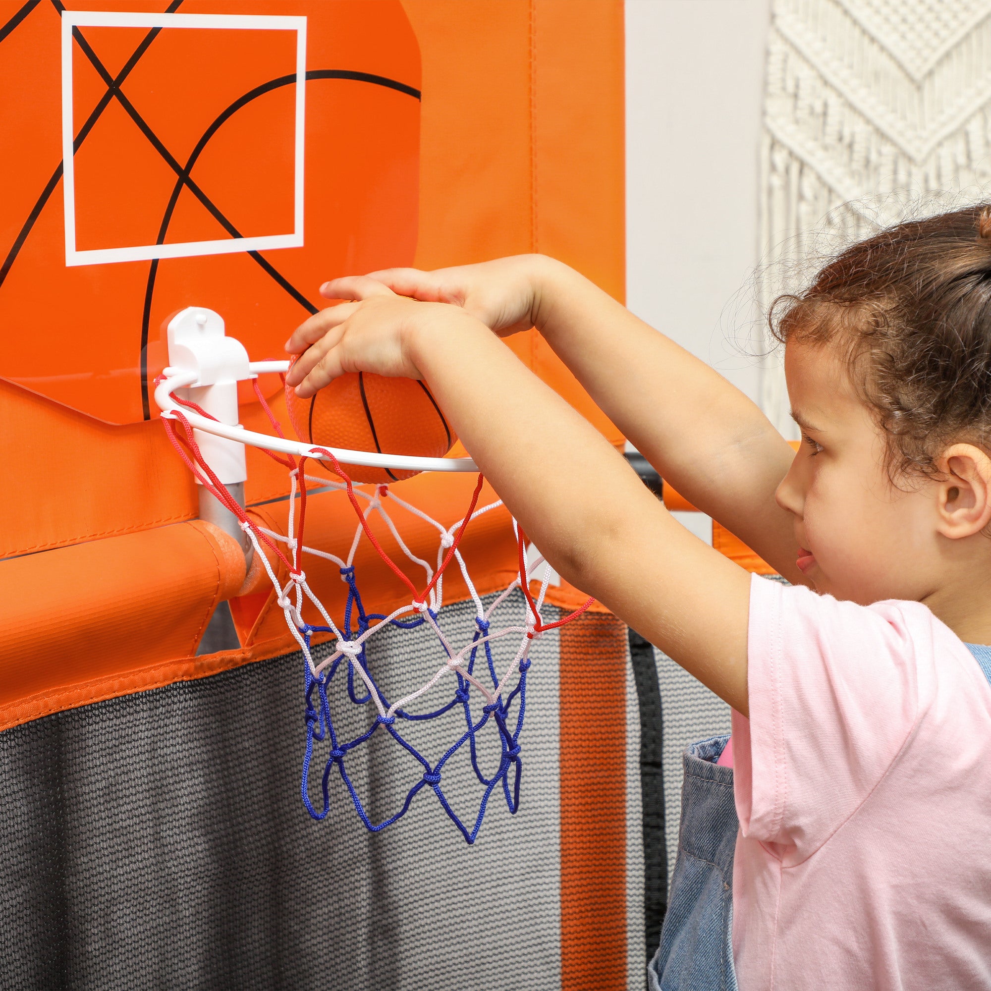 48" Kids Trampoline  with Safety Enclosure Net, Basketball Hoop for Ages 3-6, Gifts for Boys & Girls, Orange