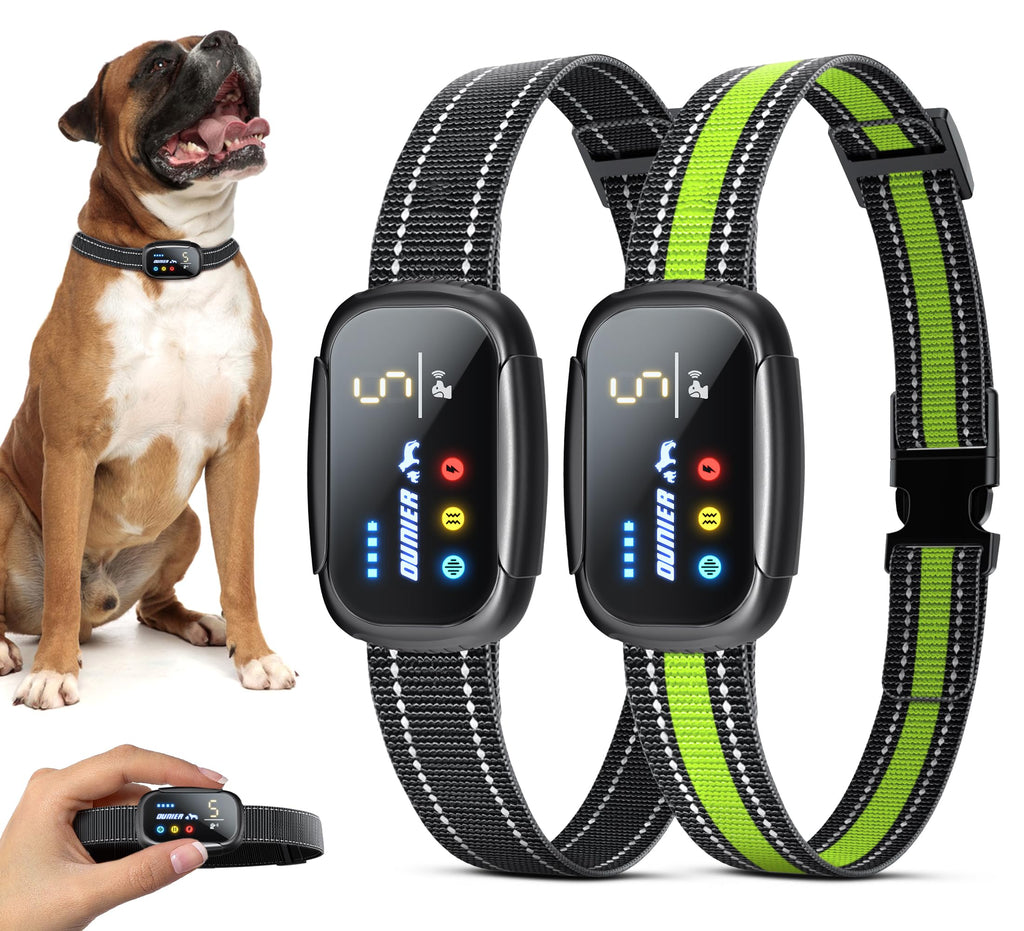 Dog Bark Collar 2 Pack Rechargeable Smart Bark Collar for Large Medium Small Dogs 10-150lbs with Barking Count Record Anti Barking Training Collar with 5 Adjustable Sensitivity Beep Vibration Shock
