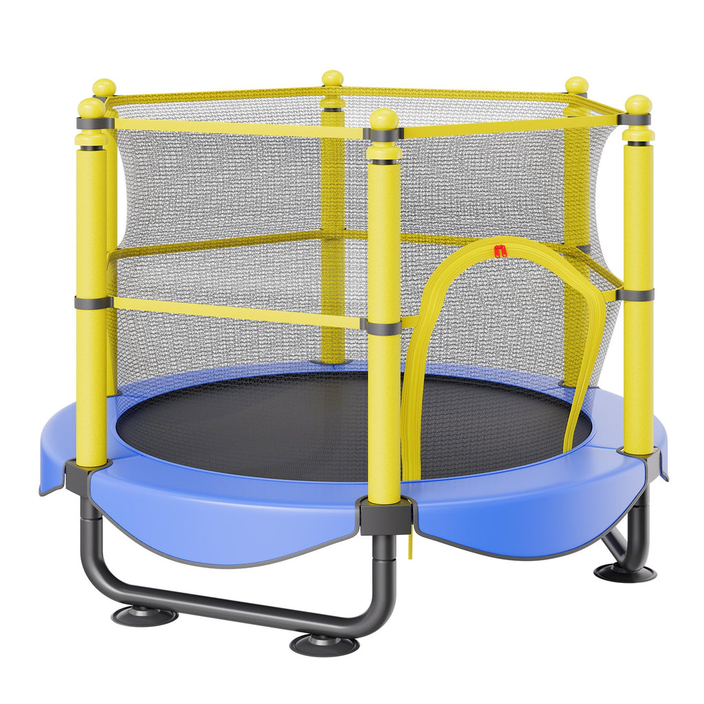 5FT Trampoline For Kids, 60" Indoor Outdoor Trampoline With Safety Enclosure Net, Basketball Hoop And Ocean Balls, Mini Toddler Recreational Trampoline Birthday Gifts For 3+ Years Kids