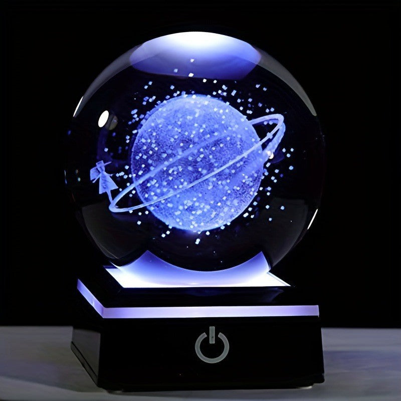 Creative 3D Laser Engraved Saturn & Sun Crystal Ball Lamp