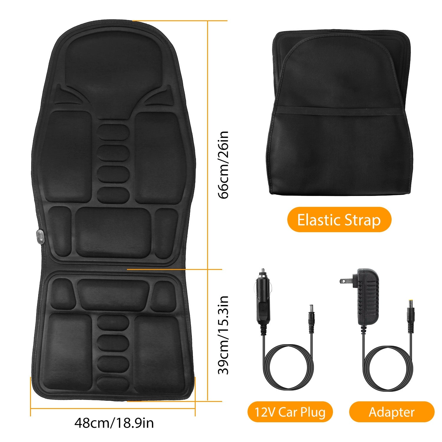 Back Massager Cushion Electric Massage Car Seat Cushion Chair Pad W Heating Function 8 Vibration Modes 3 Intensity Levels
