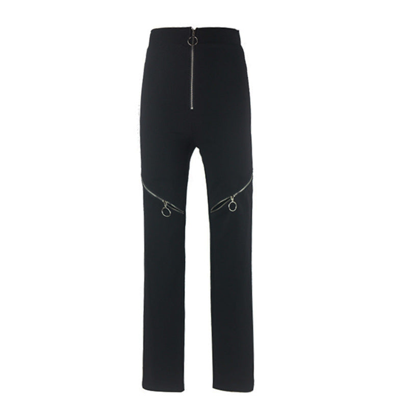 High-Waisted Zippered Tight-Fitting Trousers