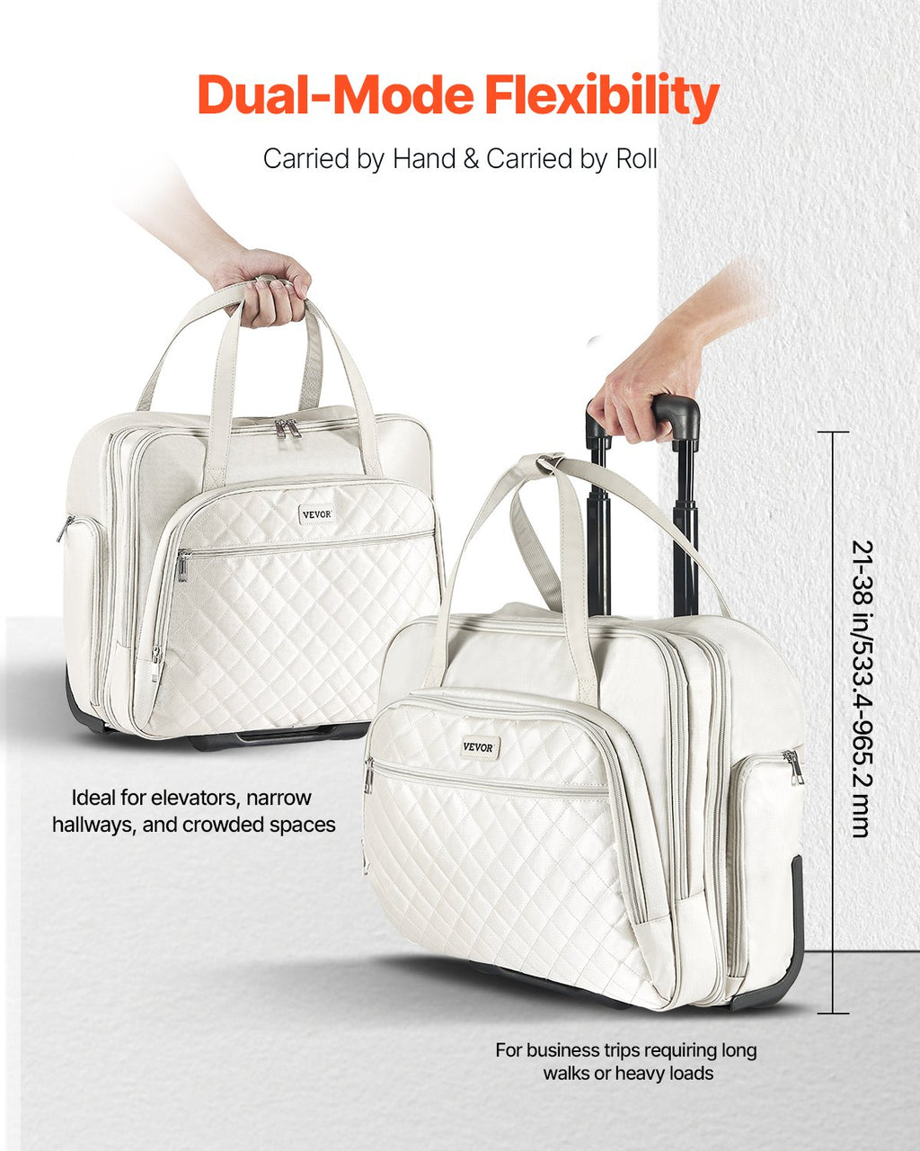Rolling Laptop Bag, Fits Up To 15.6 Inch Laptop, Wheeled Briefcase, Roller Computer Tote Bag With 2 Fixed Wheels & Telescoping Handle, Laptop Case For Work Travel Business Office, Women Men