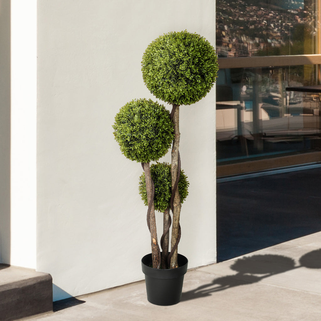 45.3" Artificial Ball Boxwood Topiary Tree Fake Plant in Pot for Indoor Outdoor Living Room Decoration Light Green